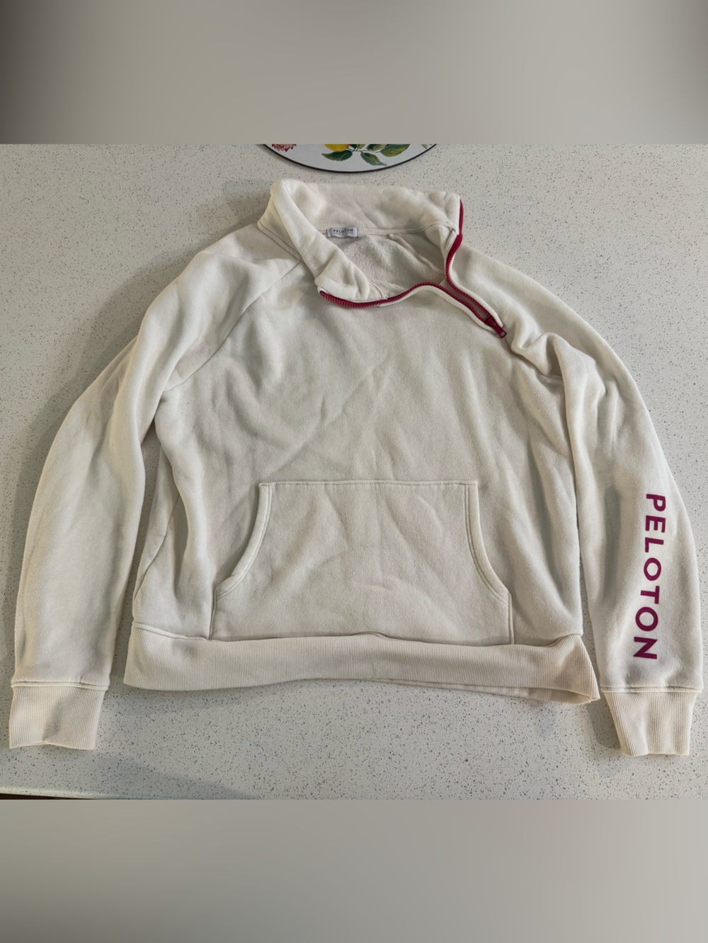 Peloton Cream Crewneck Pullover with Magenta Trim